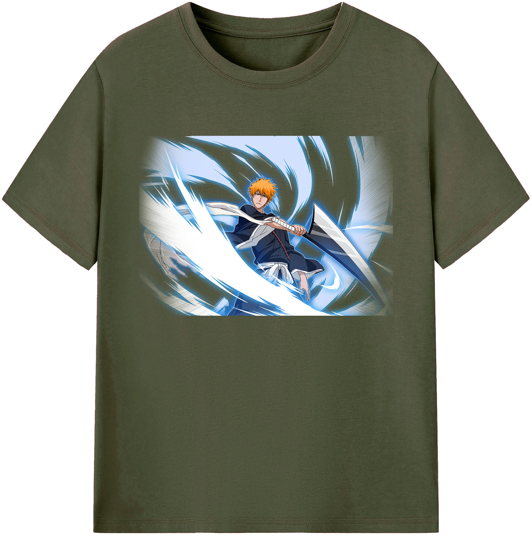 （画像用） ブリーチ 黒崎一護（くろさき いちご）BLEACH Kurosaki Ichigo 綿100％ メンズ半袖Tシャツ｜肌触りやわらか＆通気性